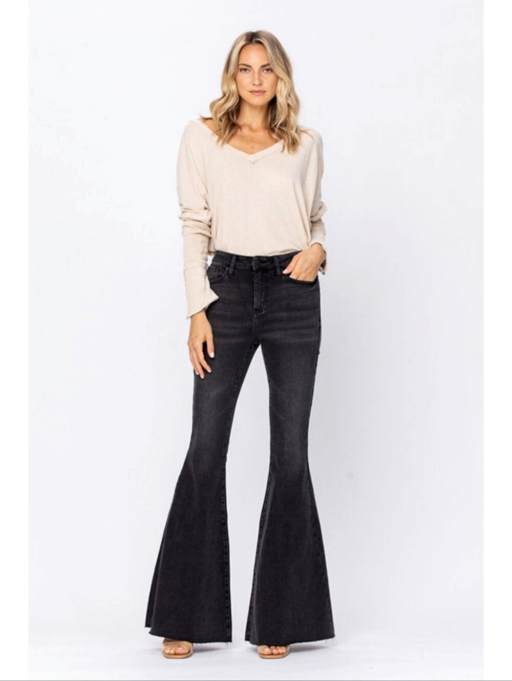 Judy Blue Black Memphis Super Flared High-Waisted High Rise Denim Jeans Sz 29